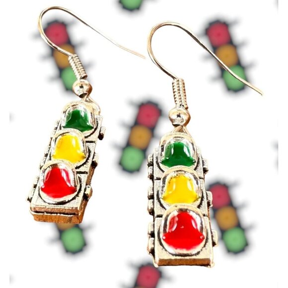 Traffic Light Earrings Signal New Dangle Hooks Stop Wait Go Crossing Gua… - Picture 10 of 13